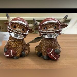Highland Cows Set Wearing Football Helmet